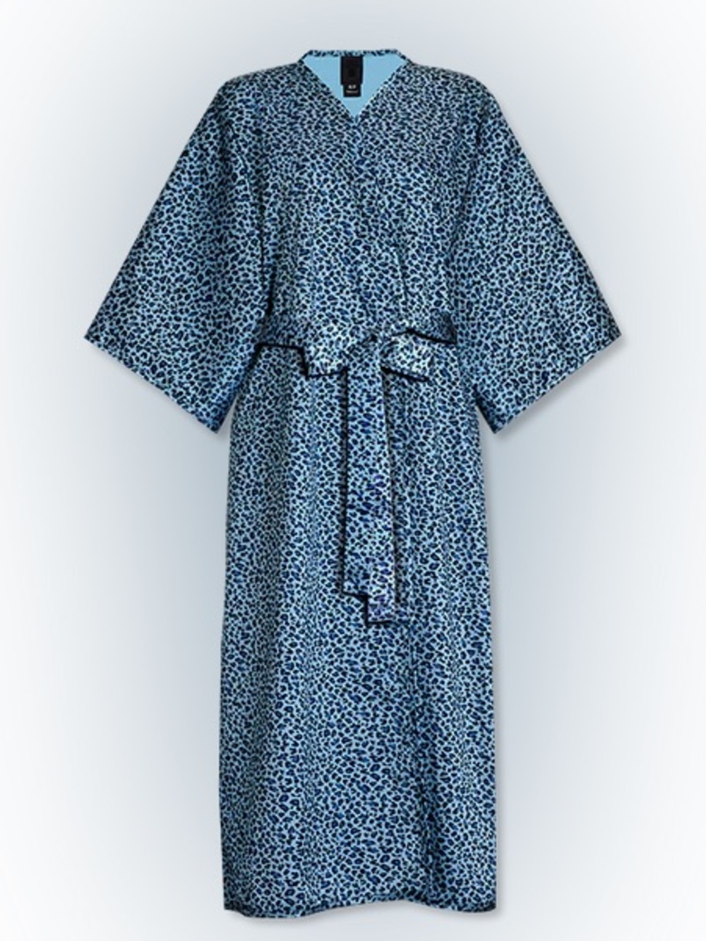 Anna Sui x R & CO Blue and Black Leopard Print Kimono Cotton Robe NWT one size